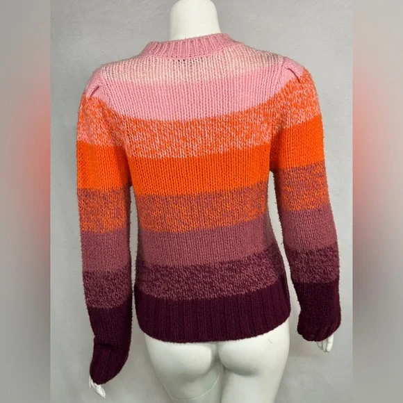 White + Warren Size S Cashmere/Wool-Silk Blend Colorful Striped Women's Sweater - Picture 7 of 11